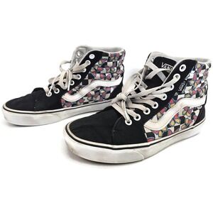 Vans Sk8-Hi Shoes Womens Size‎ 7 Black Butterfly Checkerboard High Top Skate